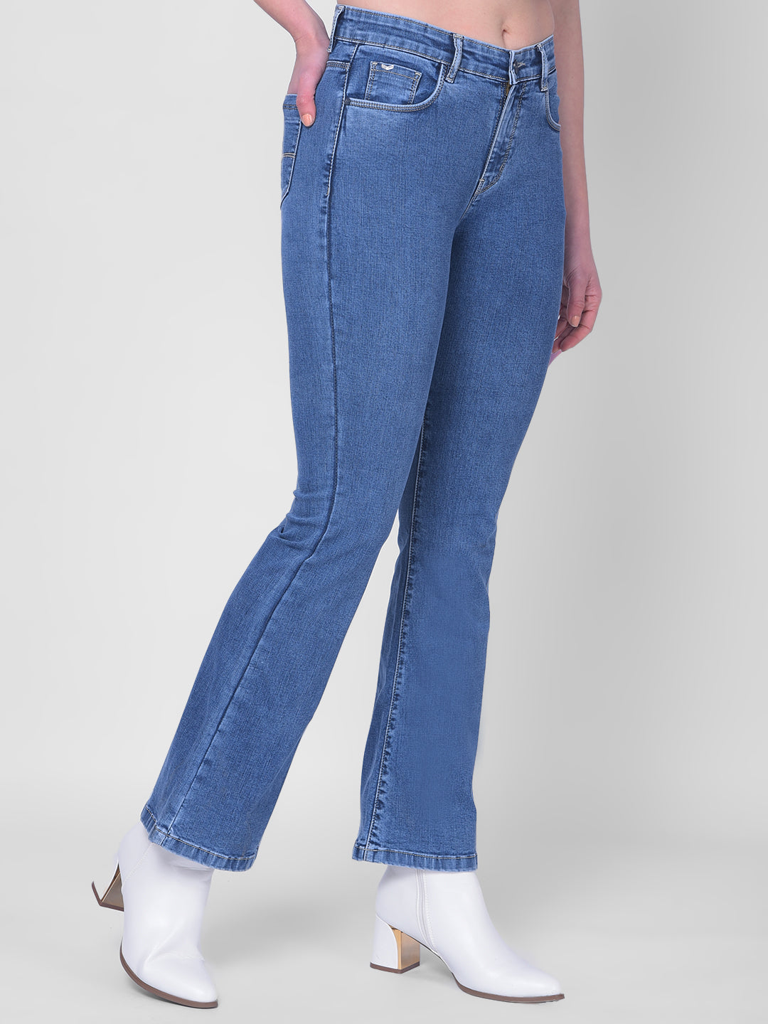 Blue Bootcut Jeans-Women Jeans-Crimsoune Club