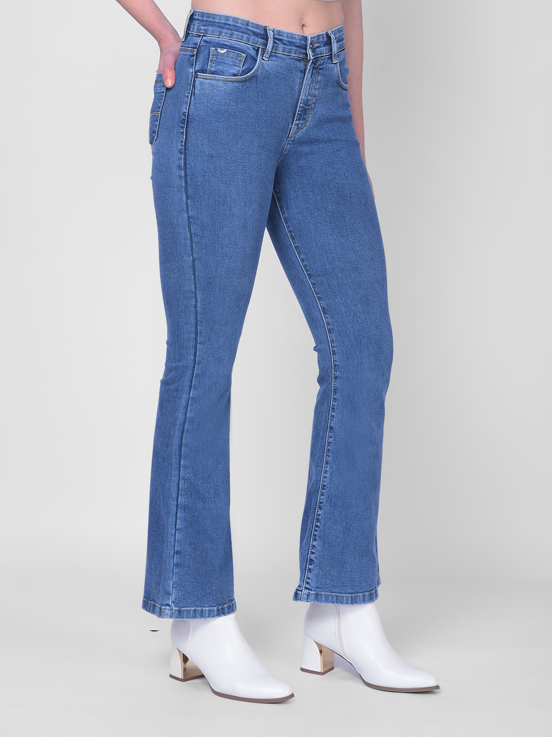 Blue Bootcut Jeans-Women Jeans-Crimsoune Club