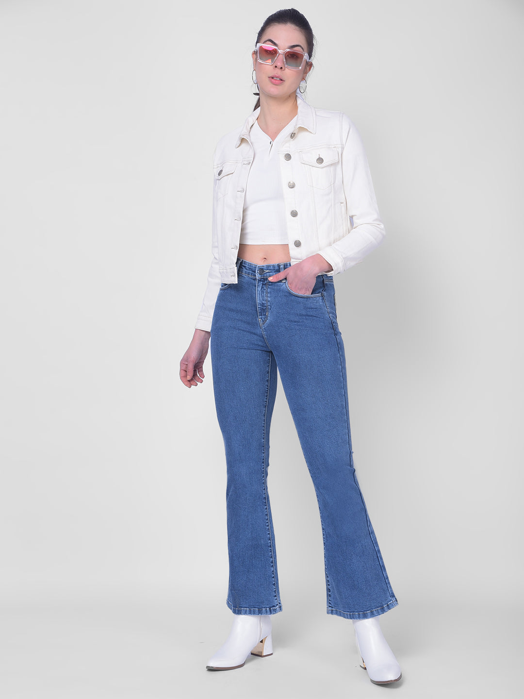 Blue Bootcut Jeans-Women Jeans-Crimsoune Club