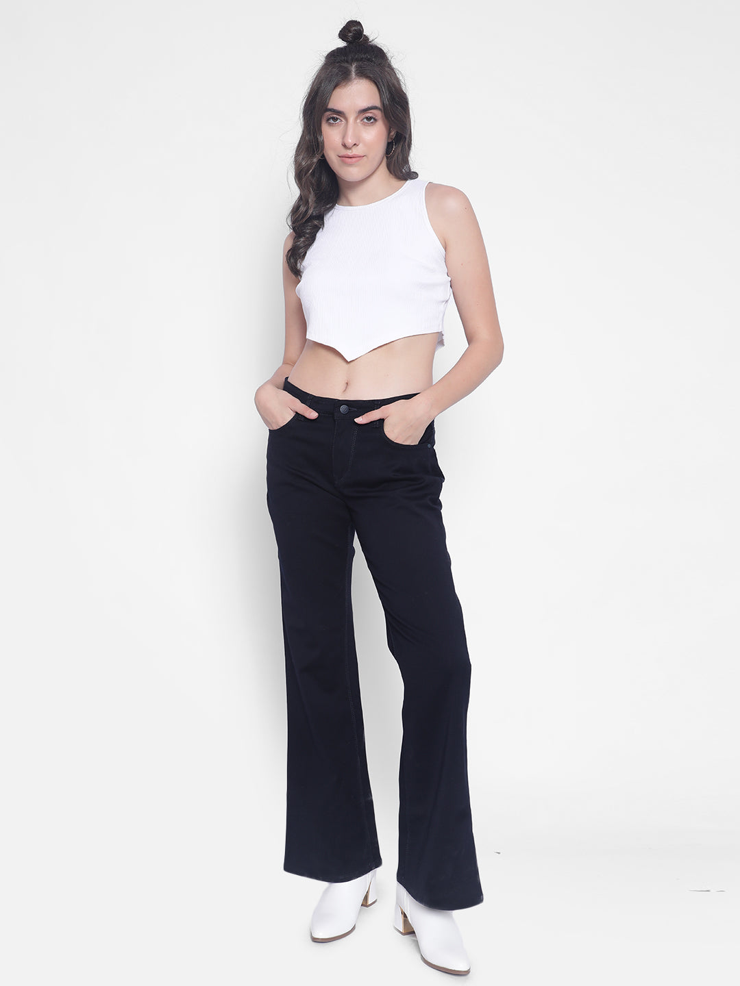 Navy Blue Bootcut Jeans-Women Jeans-Crimsoune Club