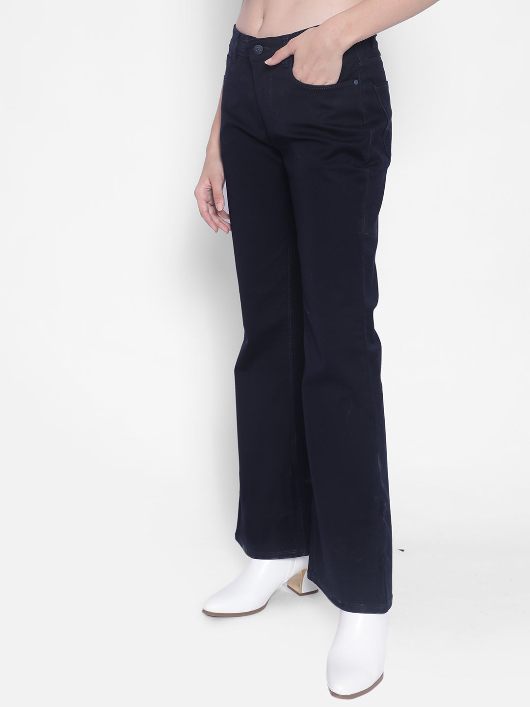 Navy Blue Bootcut Jeans-Women Jeans-Crimsoune Club