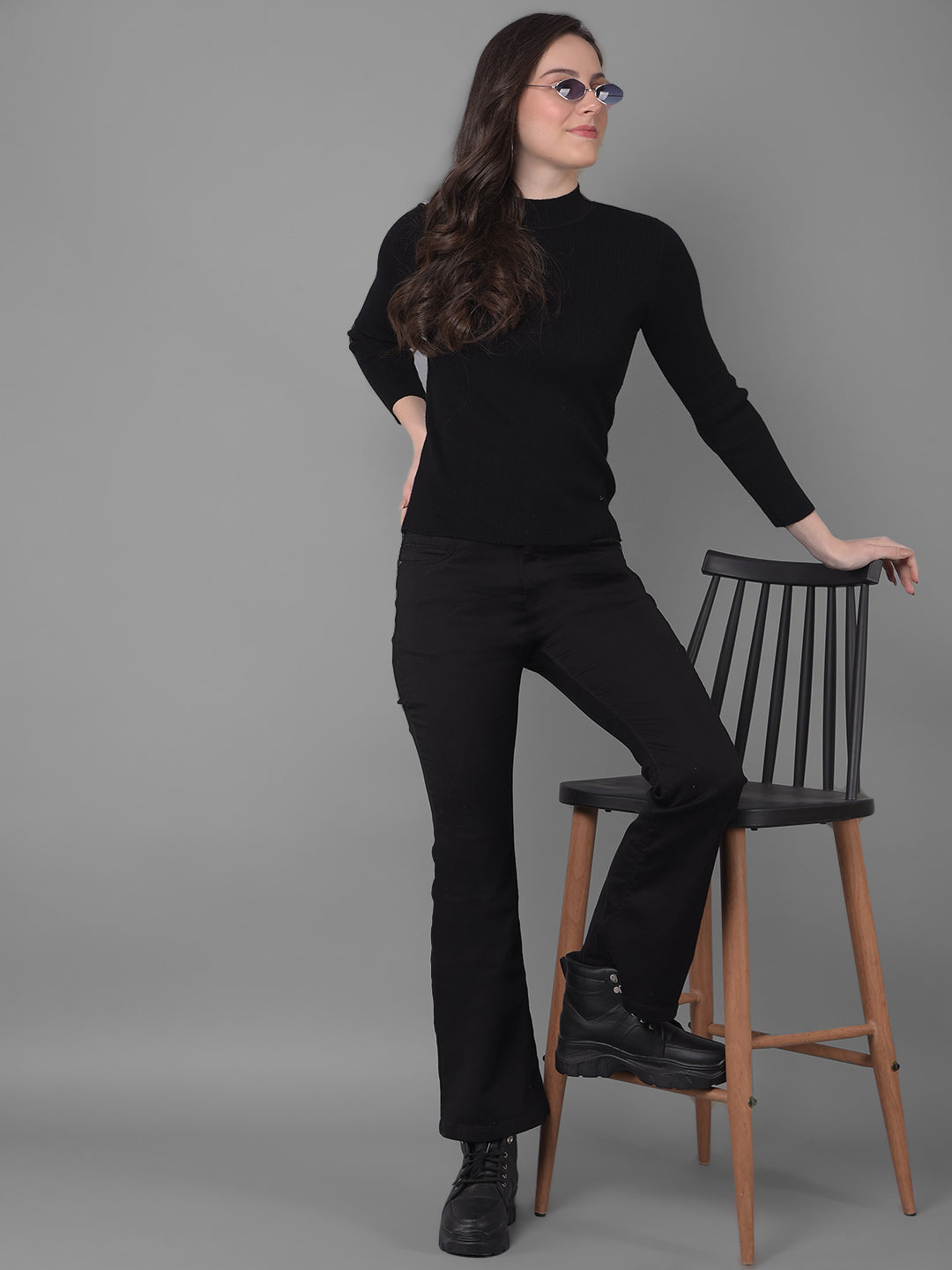 Black Bootcut Jeans-Women Jeans-Crimsoune Club