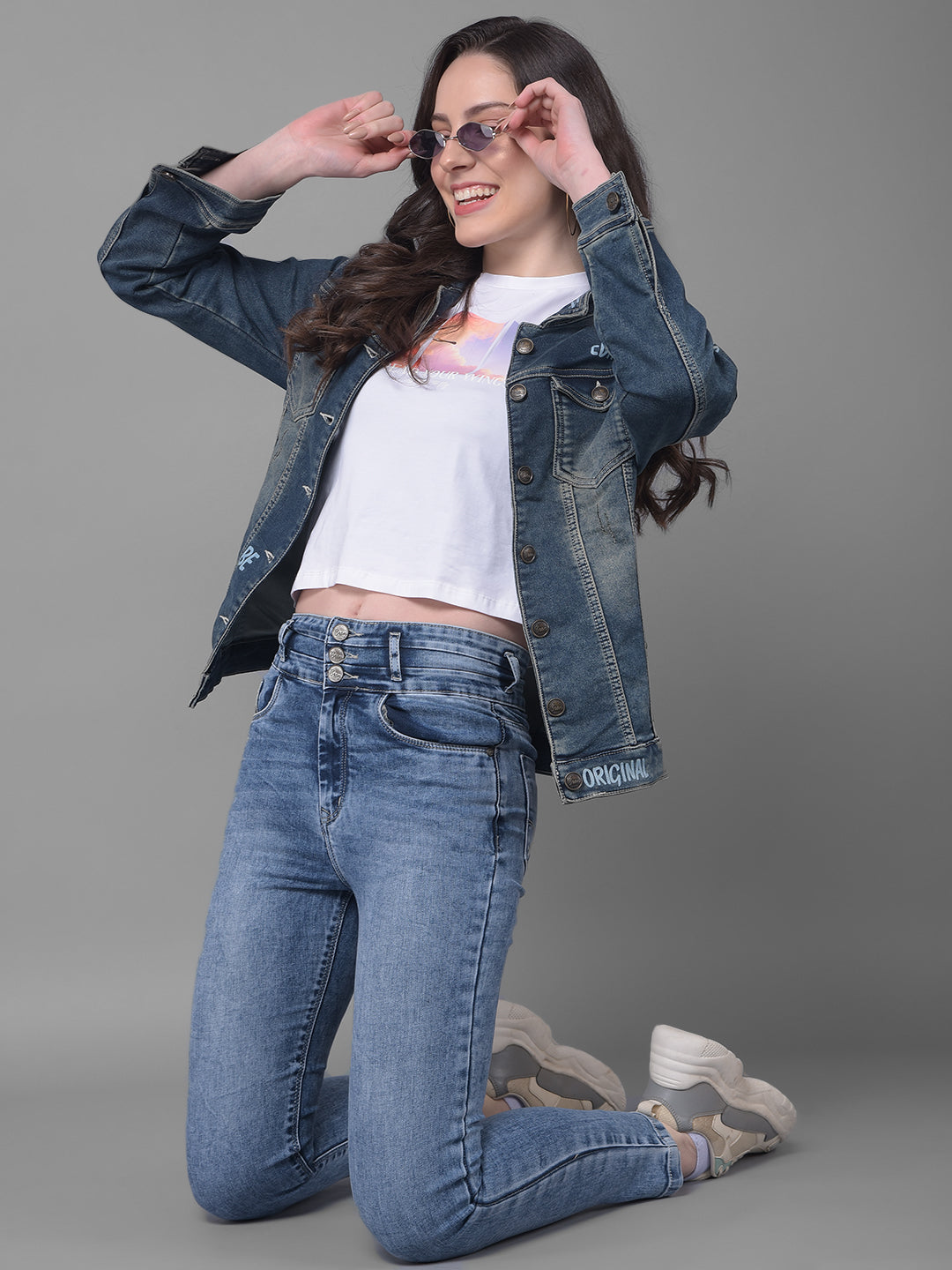 Blue Skinny Fit Jeans-Women Jeans-Crimsoune Club