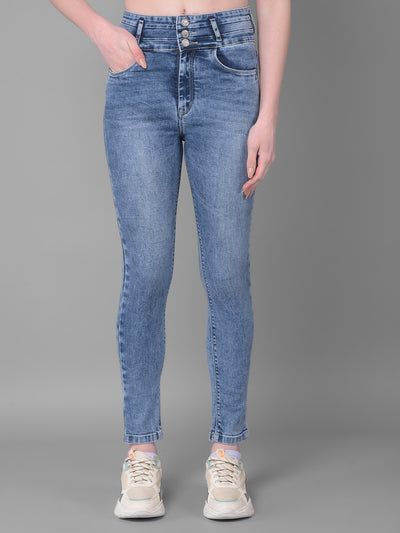Blue Skinny Fit Jeans-Women Jeans-Crimsoune Club