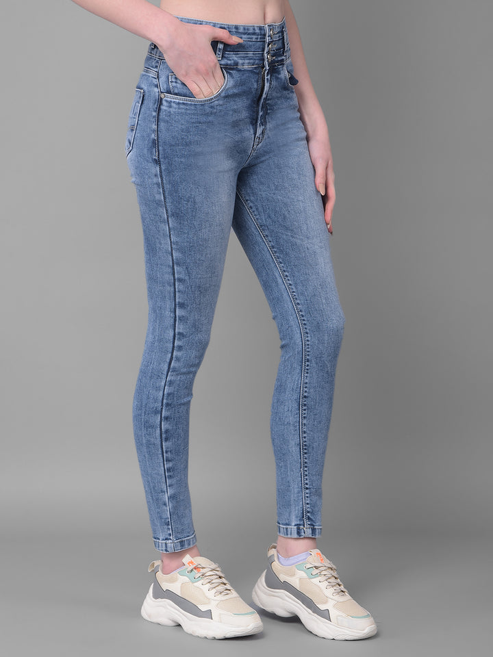 Blue Skinny Fit Jeans-Women Jeans-Crimsoune Club