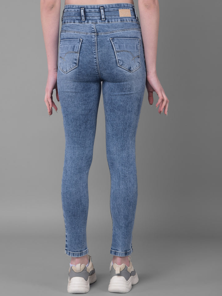 Blue Skinny Fit Jeans-Women Jeans-Crimsoune Club