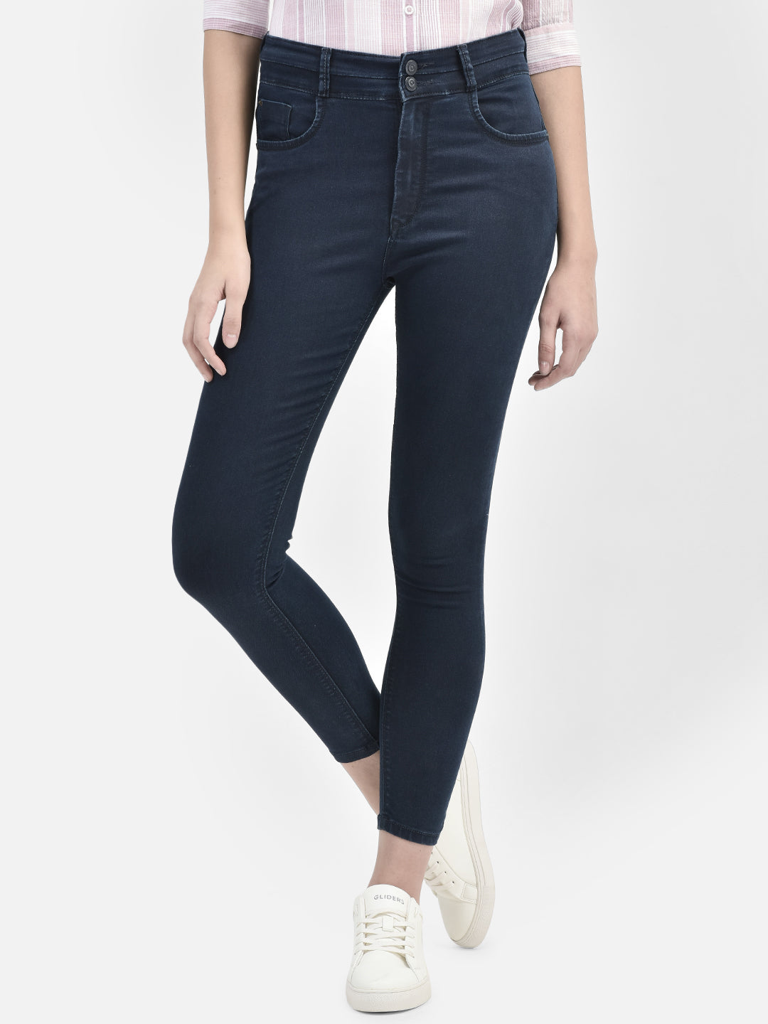 Navy Blue Skinny Jeans-Women Jeans-Crimsoune Club