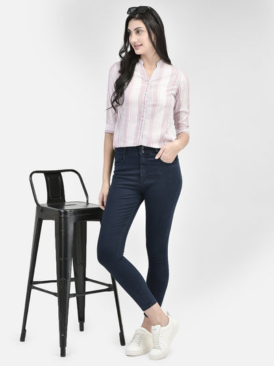 Navy Blue Skinny Jeans-Women Jeans-Crimsoune Club