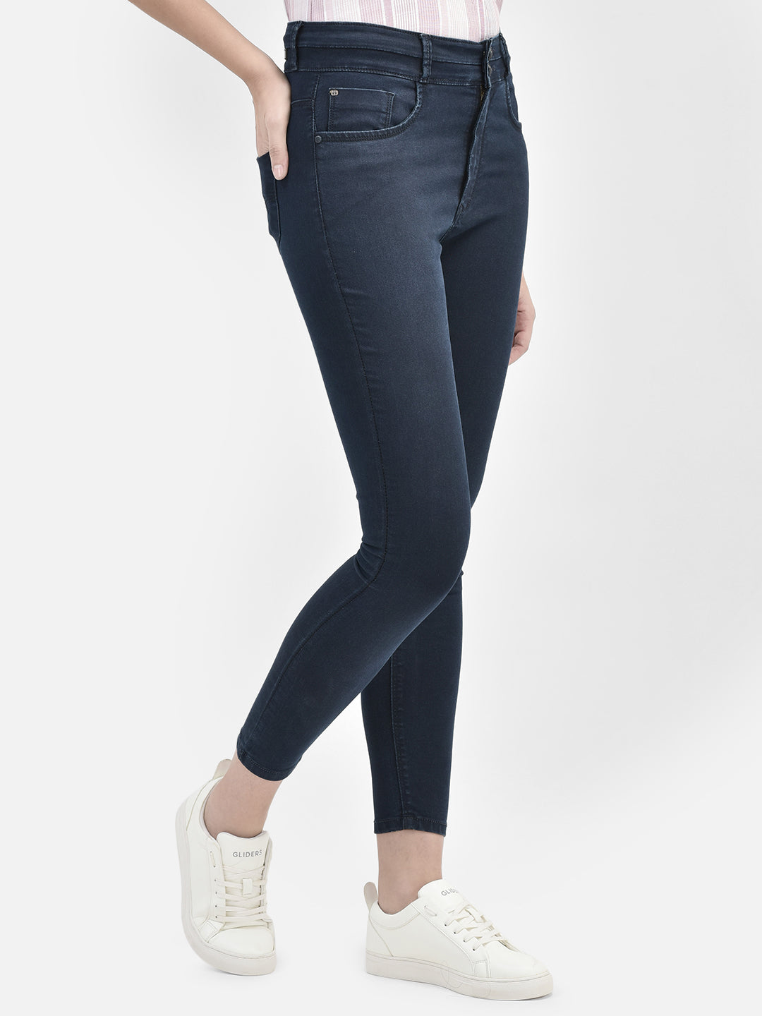 Navy Blue Skinny Jeans-Women Jeans-Crimsoune Club