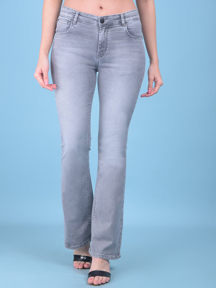 Grey Bootcut Jeans-Women Jeans-Crimsoune Club