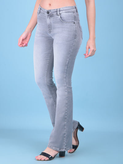 Grey Bootcut Jeans-Women Jeans-Crimsoune Club