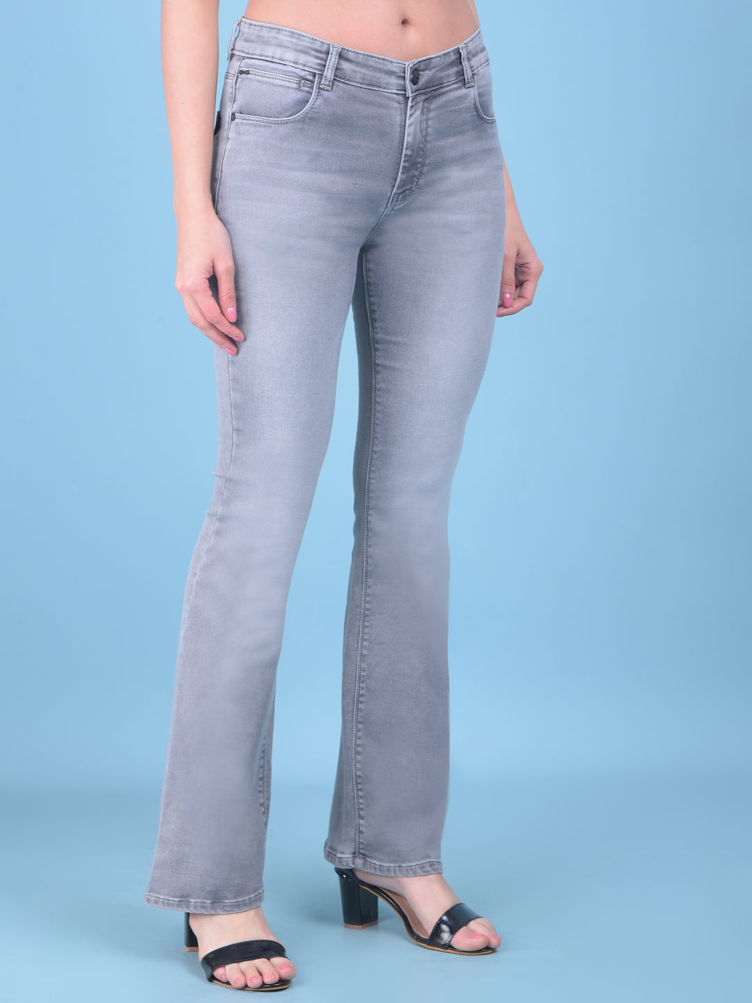 Grey Bootcut Jeans-Women Jeans-Crimsoune Club