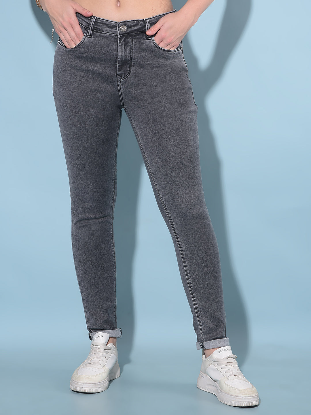 Navy Blue Skinny Jeans-Women Jeans-Crimsoune Club