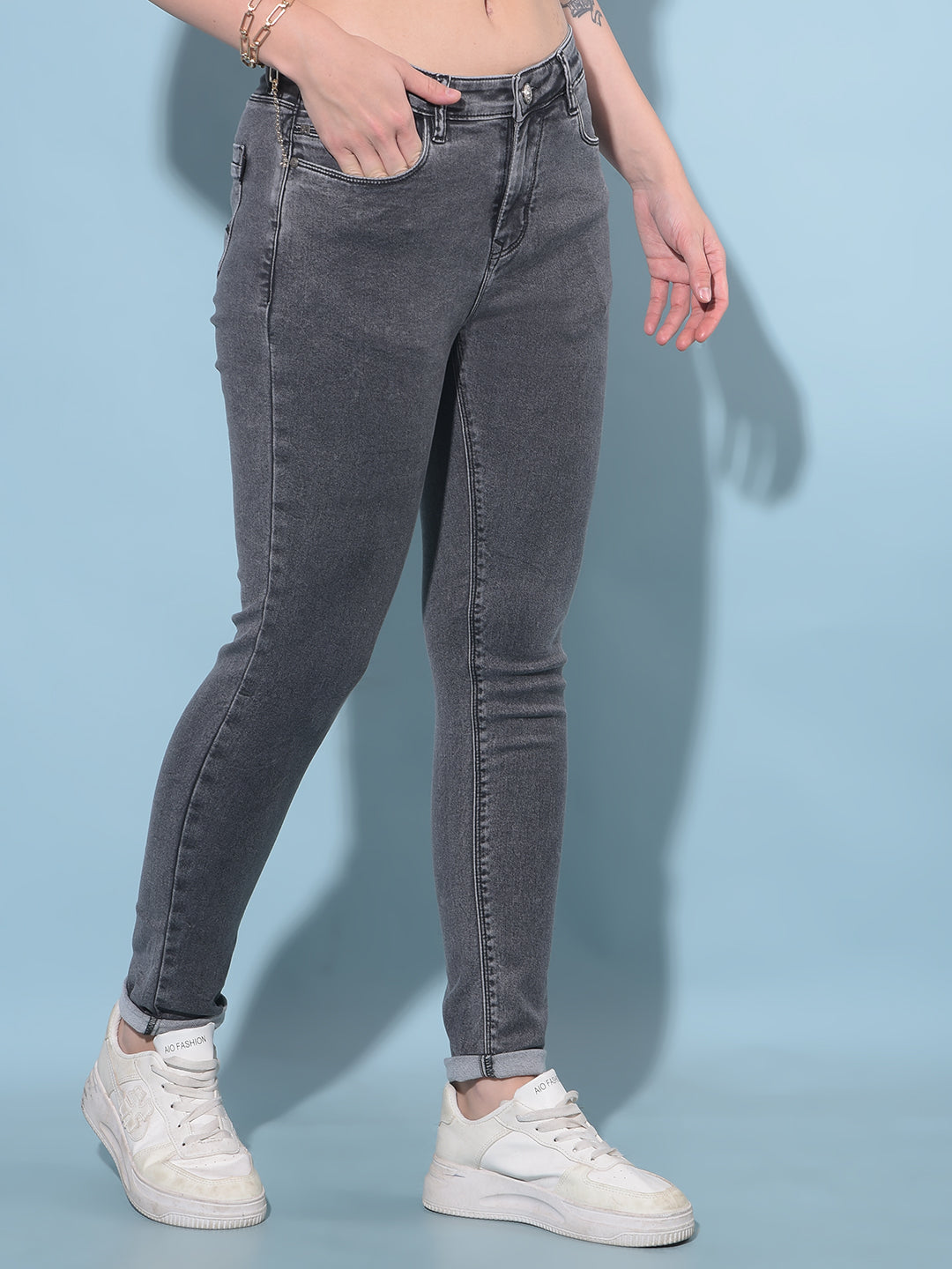 Navy Blue Skinny Jeans-Women Jeans-Crimsoune Club