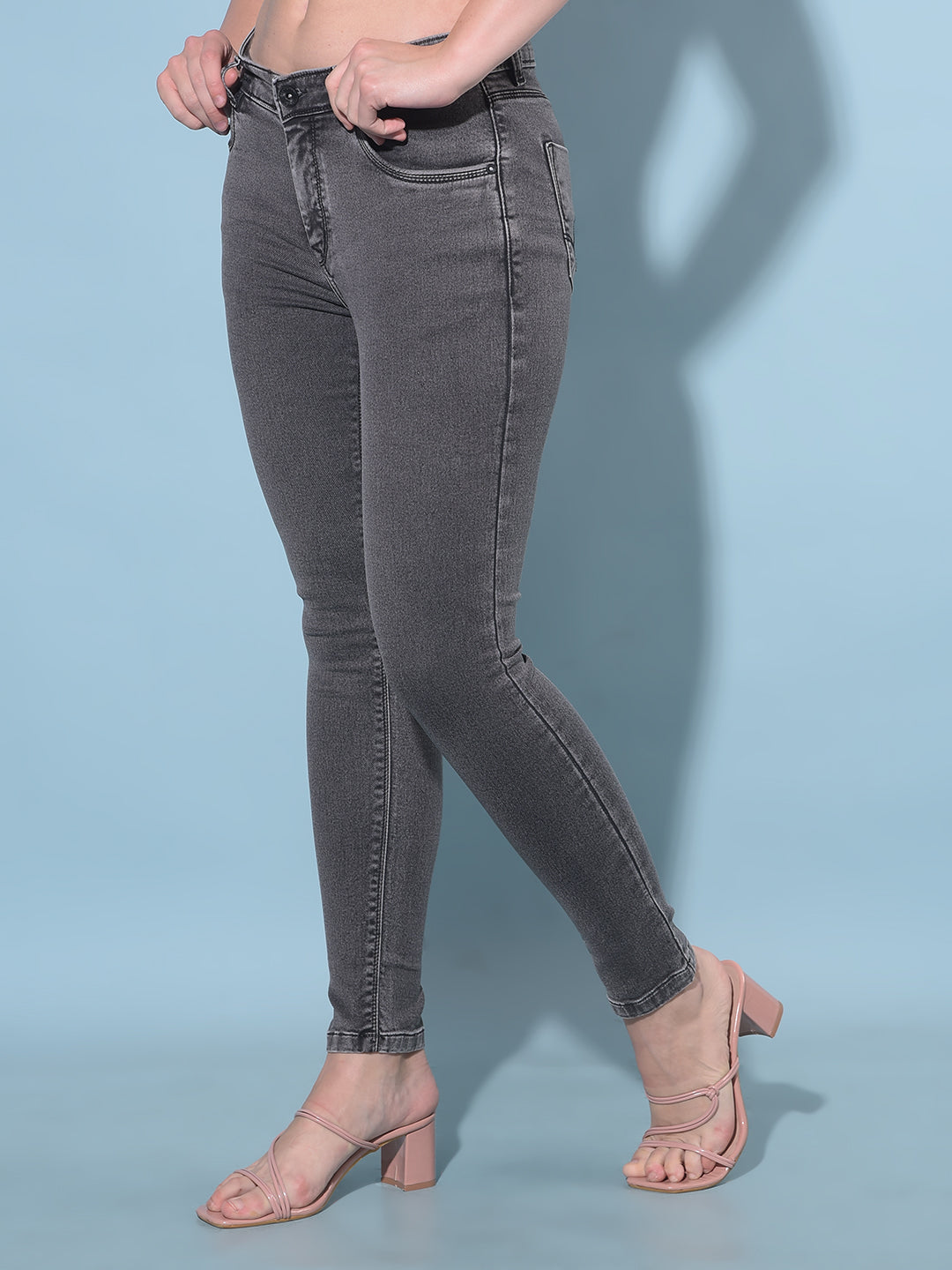 Grey Skinny Ankle Length Jeans-Women Jeans-Crimsoune Club