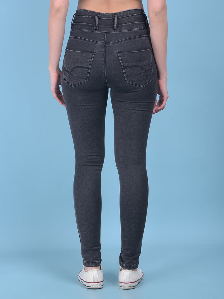 Grey High-Waist Jeans Jeans-Women Jeans-Crimsoune Club
