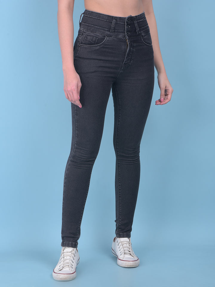 Grey High-Waist Jeans Jeans-Women Jeans-Crimsoune Club