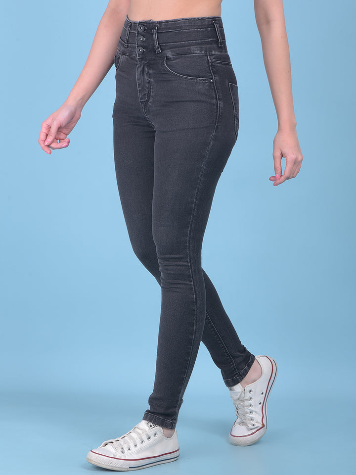 Grey High-Waist Jeans Jeans-Women Jeans-Crimsoune Club