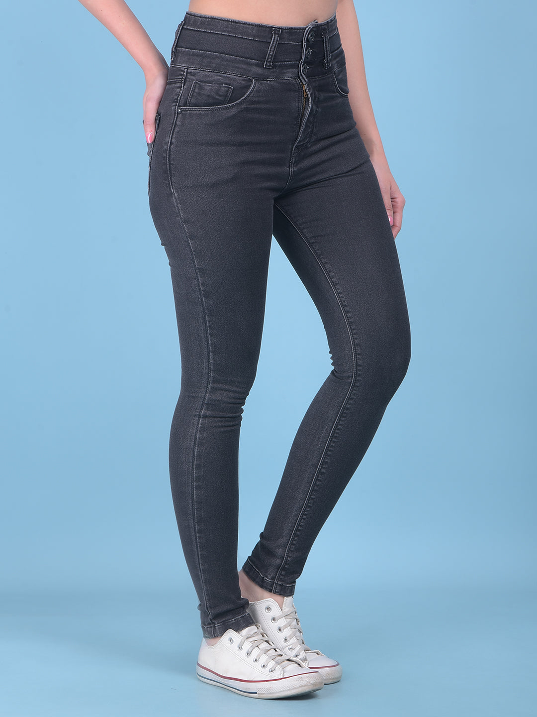 Grey High-Waist Jeans Jeans-Women Jeans-Crimsoune Club