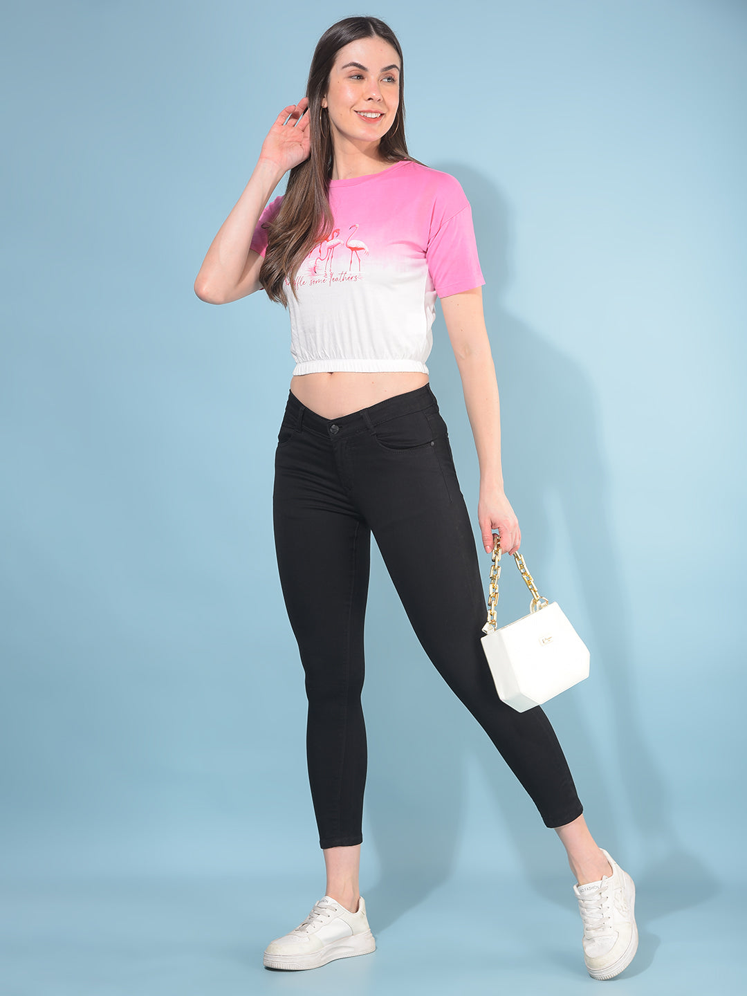 Black Skinny Cotton Crop Length Jeans-Women Jeans-Crimsoune Club