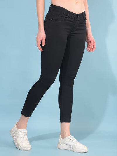 Black Skinny Cotton Crop Length Jeans-Women Jeans-Crimsoune Club