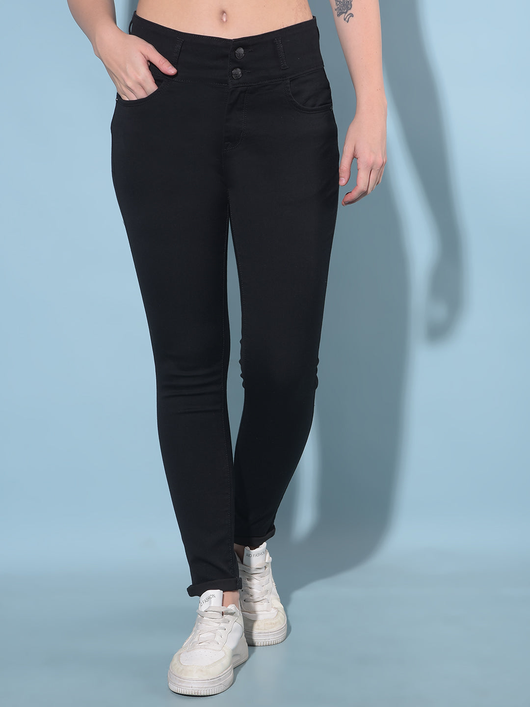 Black Skinny Cotton Jeans-Women Jeans-Crimsoune Club