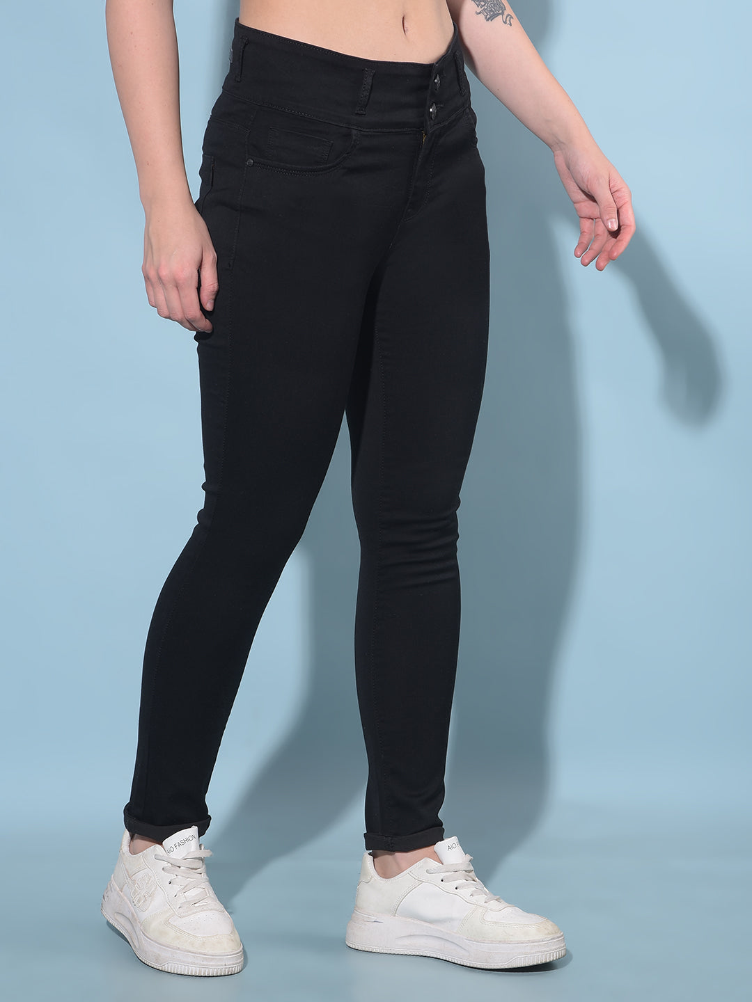 Black Skinny Cotton Jeans-Women Jeans-Crimsoune Club