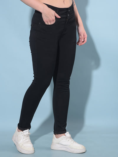 Black Skinny Cotton Jeans-Women Jeans-Crimsoune Club