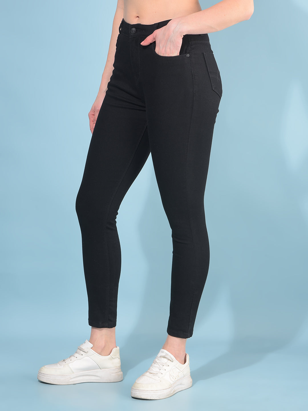 Black Skinny Cotton Jeans-Women Jeans-Crimsoune Club