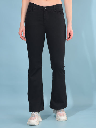Black Bootcut Cotton Jeans-Women Jeans-Crimsoune Club