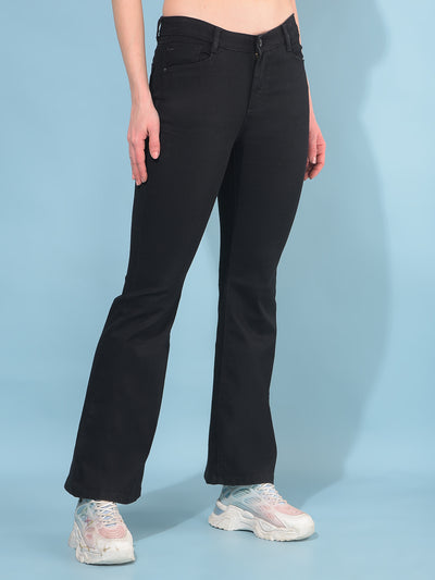 Black Bootcut Cotton Jeans-Women Jeans-Crimsoune Club