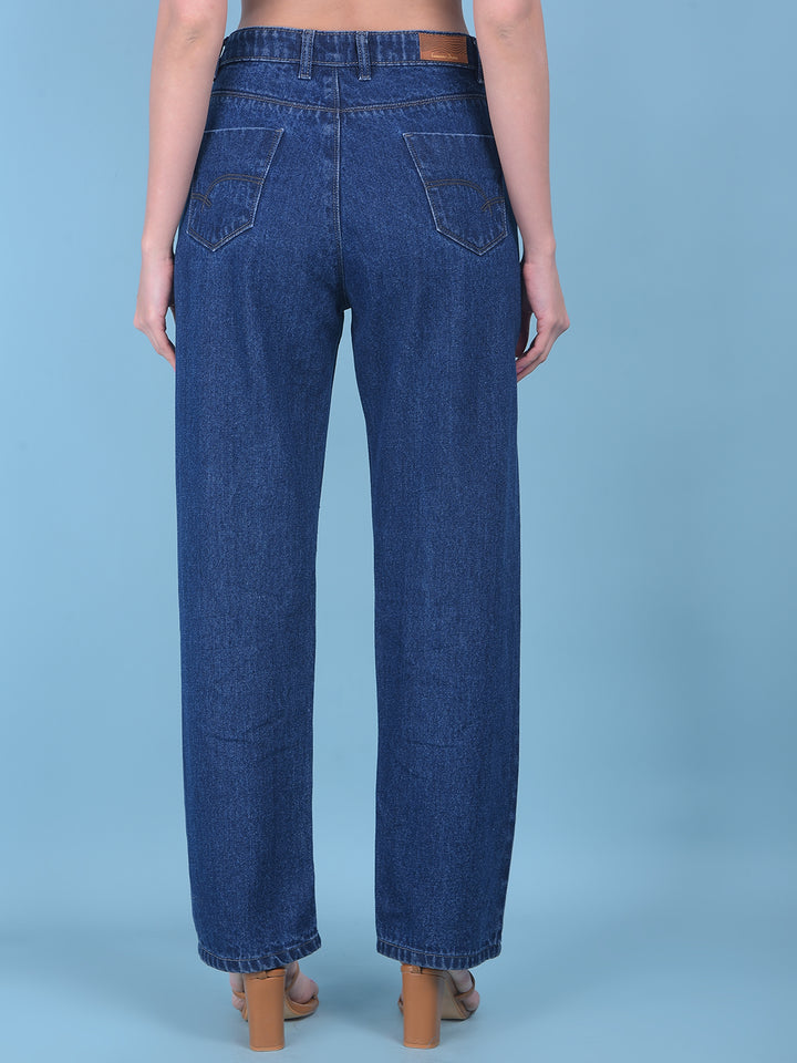 Blue Wide Leg Jeans-Women Jeans-Crimsoune Club