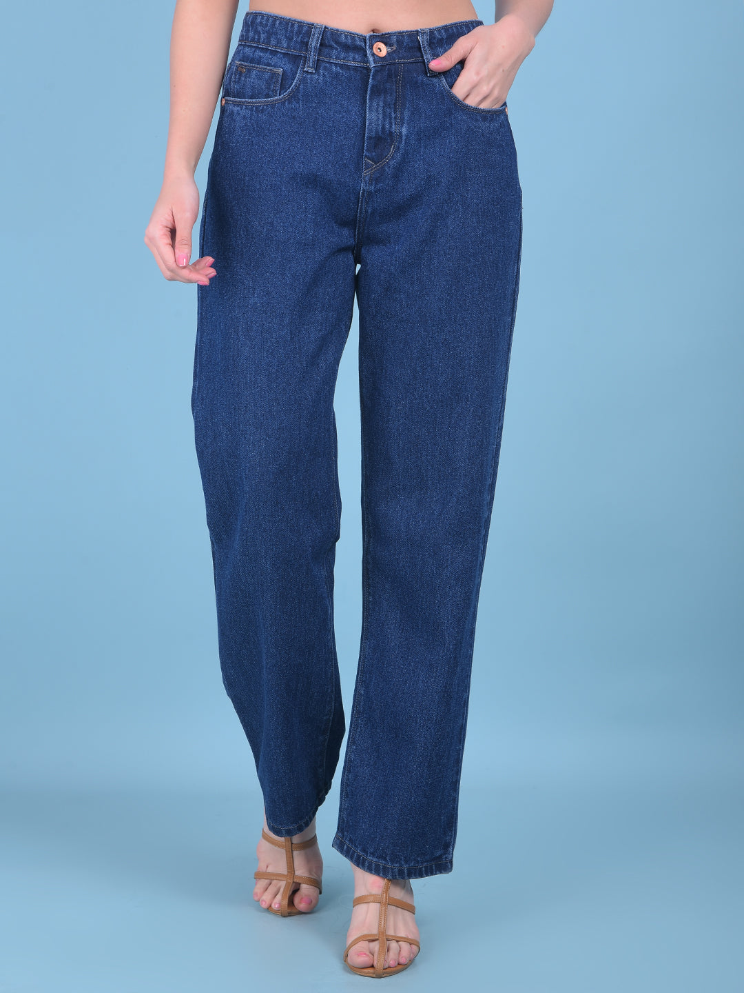 Blue Wide Leg Jeans-Women Jeans-Crimsoune Club