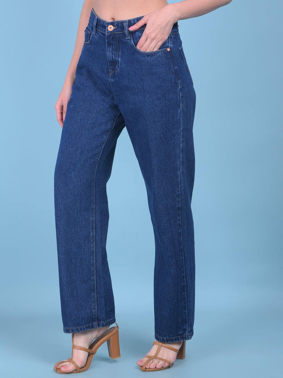 Blue Wide Leg Jeans-Women Jeans-Crimsoune Club