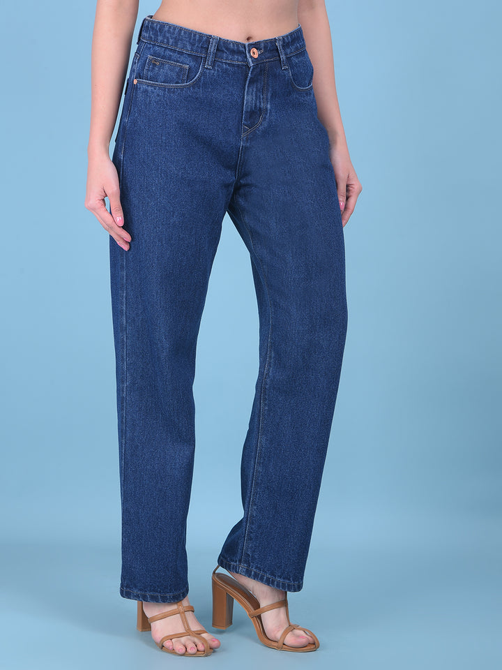 Blue Wide Leg Jeans-Women Jeans-Crimsoune Club