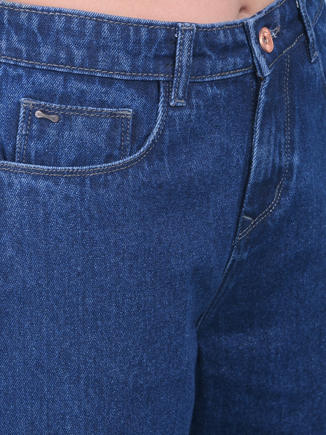 Blue Wide Leg Jeans-Women Jeans-Crimsoune Club