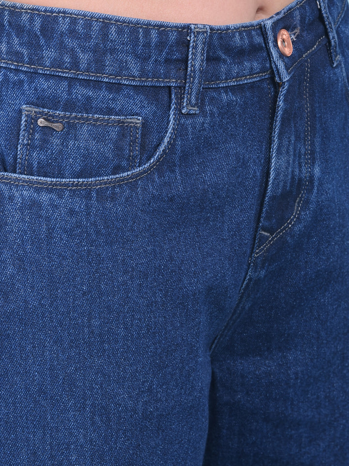 Blue Wide Leg Jeans-Women Jeans-Crimsoune Club