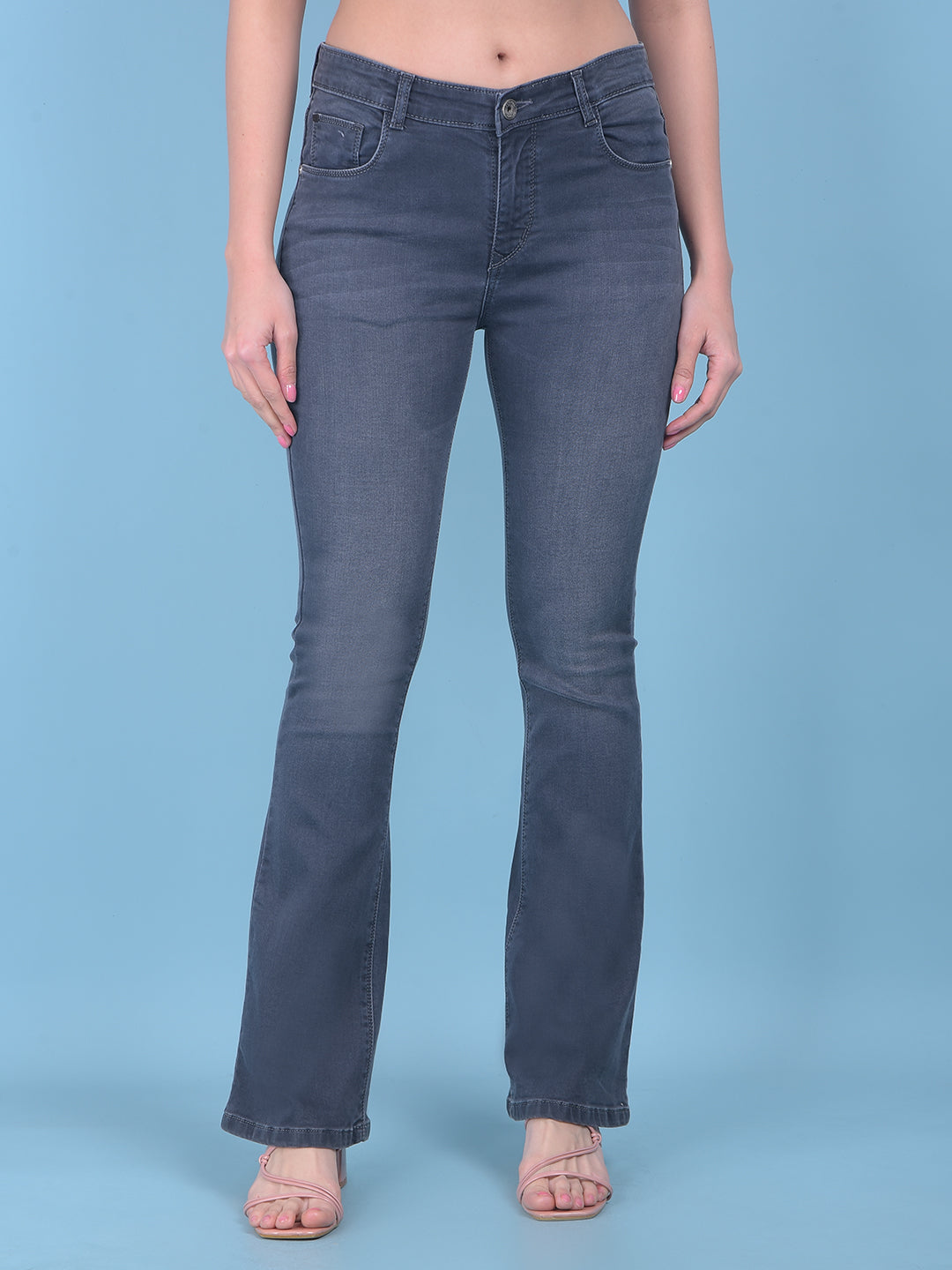 Grey Bootcut Jeans-Women Jeans-Crimsoune Club