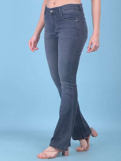 Grey Bootcut Jeans-Women Jeans-Crimsoune Club