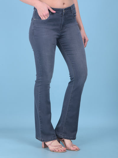 Grey Bootcut Jeans-Women Jeans-Crimsoune Club