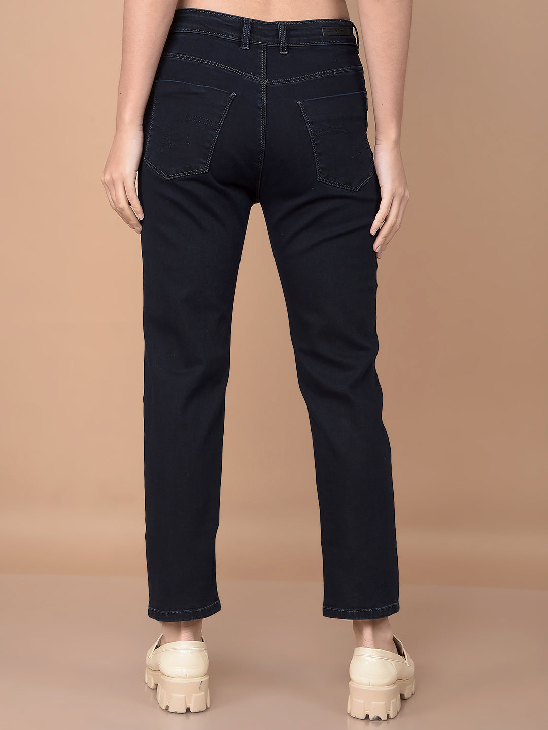 Navy Blue Straight Jeans-Women Jeans-Crimsoune Club
