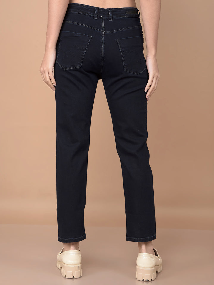 Navy Blue Straight Jeans-Women Jeans-Crimsoune Club