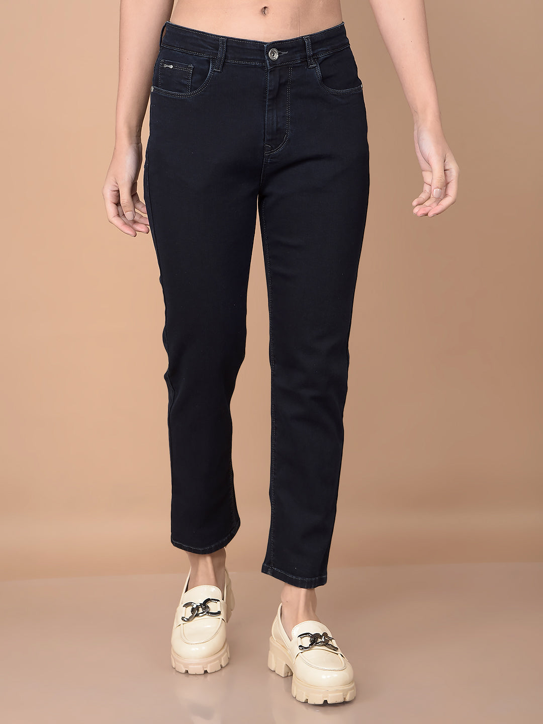 Navy Blue Straight Jeans-Women Jeans-Crimsoune Club