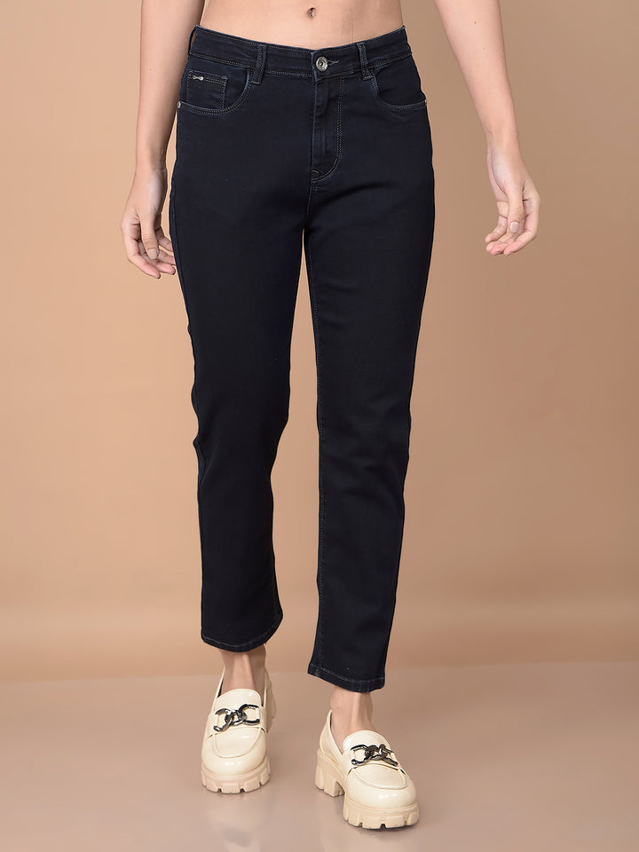 Navy Blue Straight Jeans-Women Jeans-Crimsoune Club