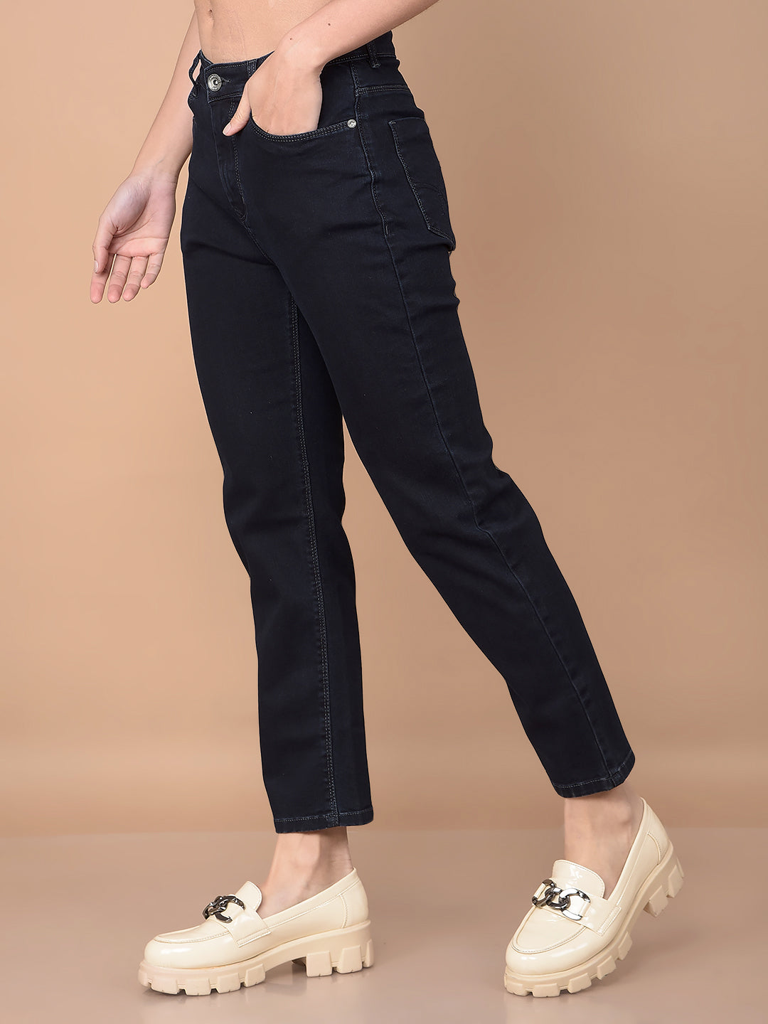 Navy Blue Straight Jeans-Women Jeans-Crimsoune Club