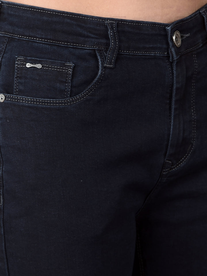 Navy Blue Straight Jeans-Women Jeans-Crimsoune Club
