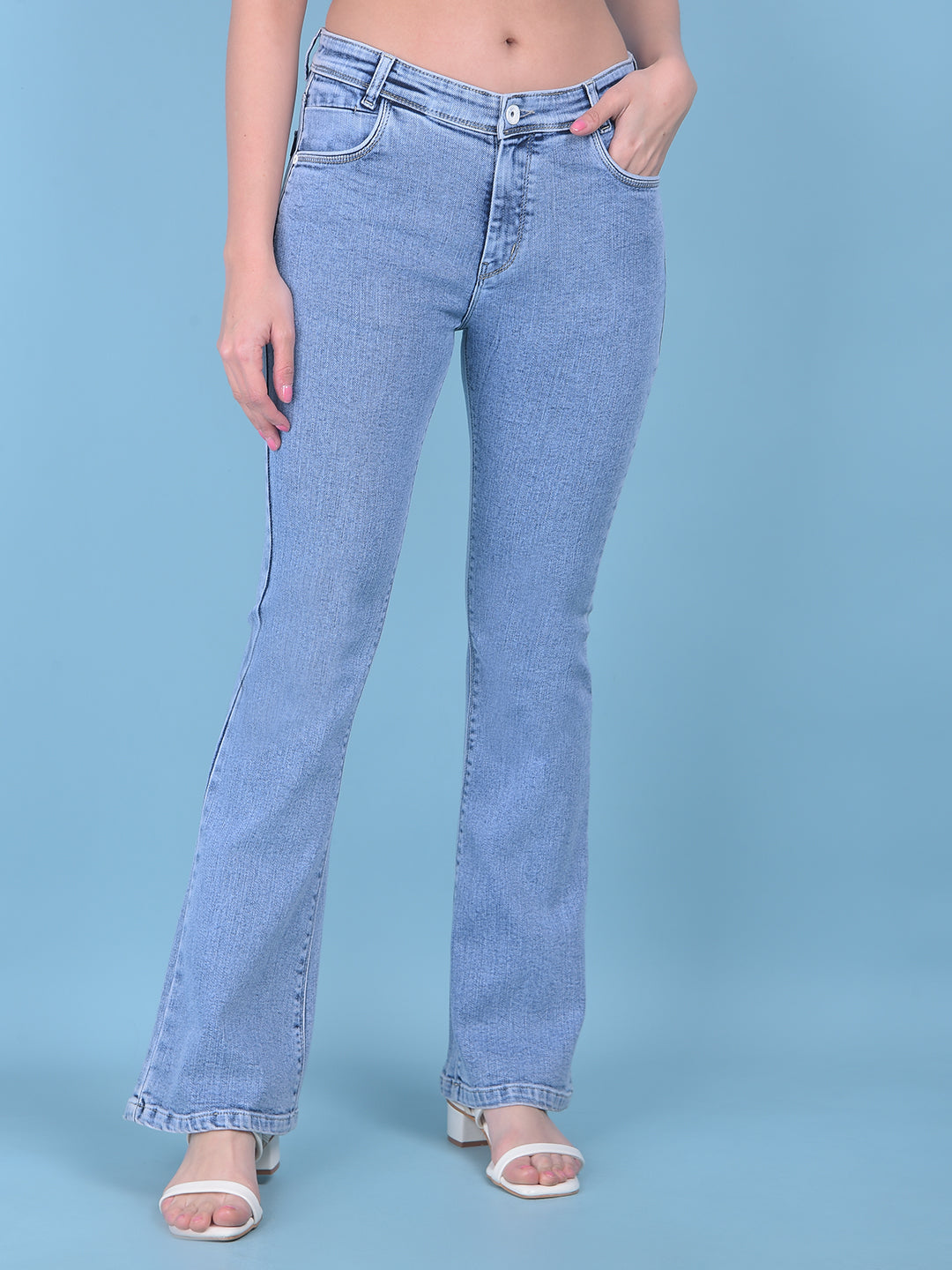 Blue Bootcut Jeans-Women Jeans-Crimsoune Club