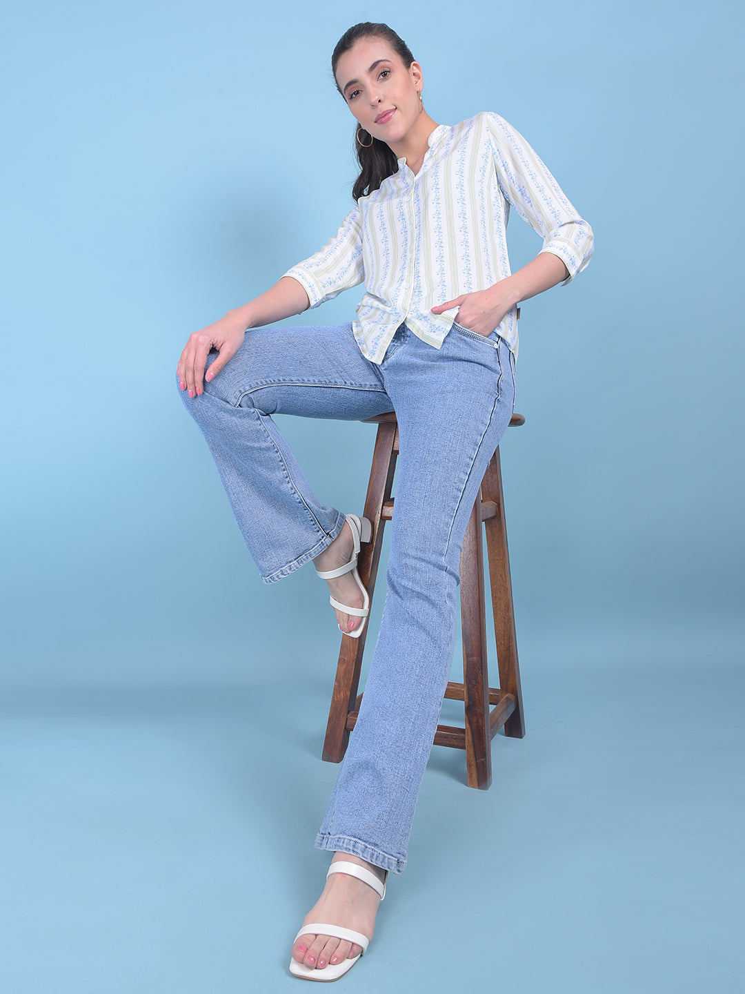 Blue Bootcut Jeans-Women Jeans-Crimsoune Club