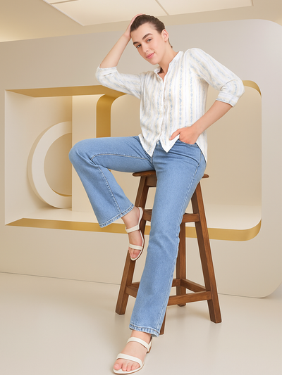 Blue Bootcut Jeans-Women Jeans-Crimsoune Club