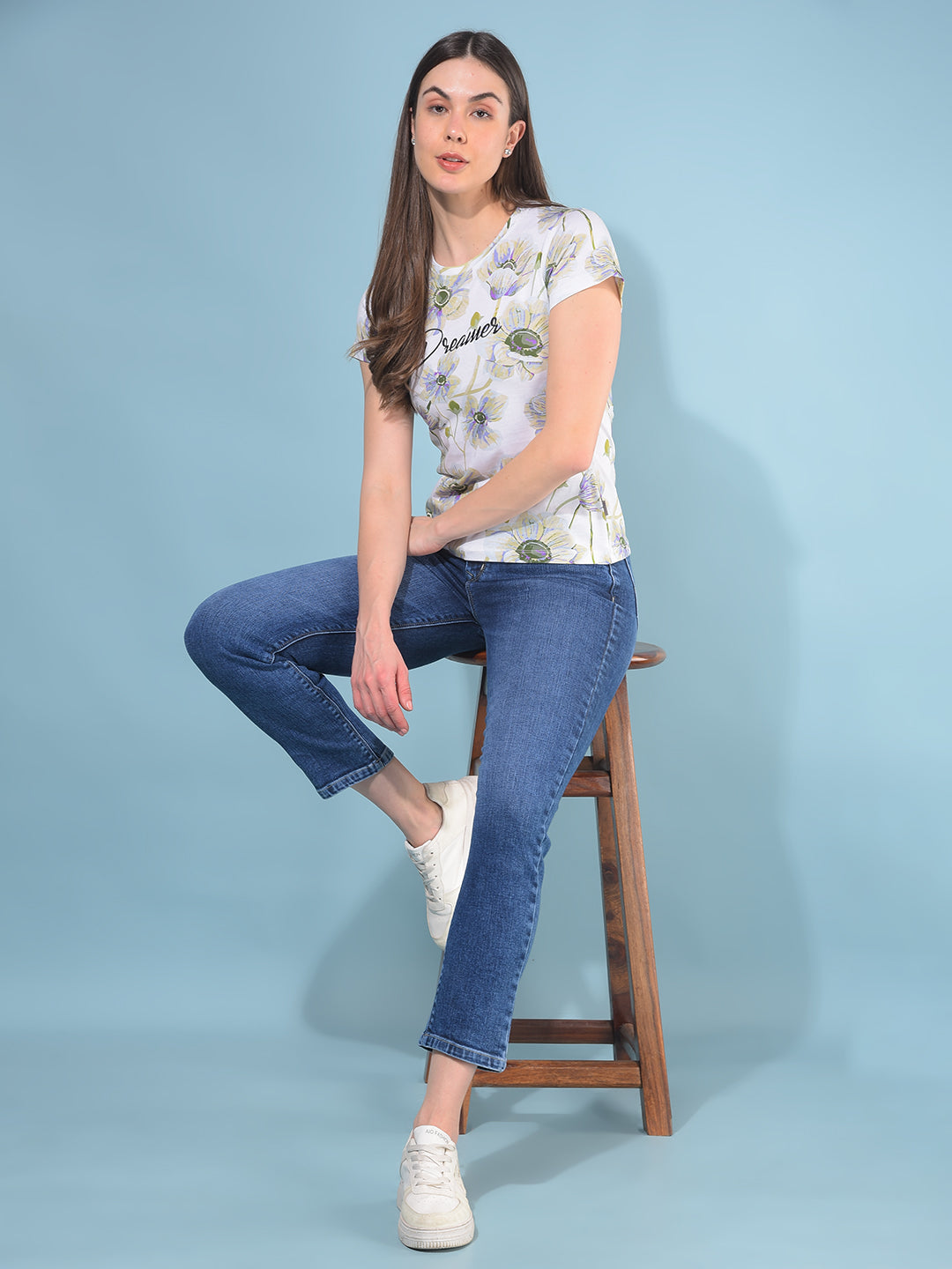 Blue Straight Cotton Jeans-Women Jeans-Crimsoune Club